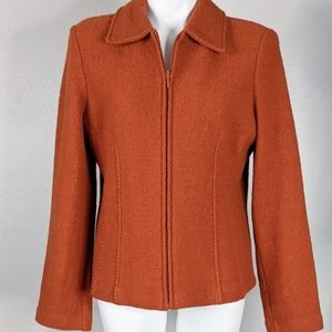 VTG Orange Boiled Wool Collared Zip Up Jacket 90s Y2K Style